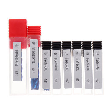 Drillpro 8PCS HRC55 Blue Nano Tungsten Carbide 4 Flute End Mill Set R1-R6 Milling Cutter CNC Router