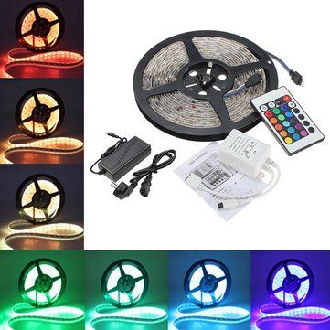 5M 5050 RGB Waterproof 300 LED Strip Light DC12V + 24 Key IR Controller + 5A EU Power Supply