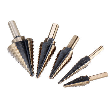 Drillpro 5pcs HSS Step Drill Bit Set Hole Cutter Drilling Tool Multiple Hole 50 Sizes with Aluminum