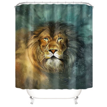 Waterproof Lion Galaxy Star Pattern Shower Curtain Anti-skid Bathr... (MAT PACKAGE: 1*SHOWERCURTAIN)