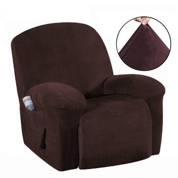 Recliner Cover Non Slip Stretch Suede Couch Armchair Chair Covers Protector (COLOR.: DARKBROWN)