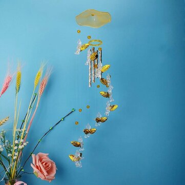Cute Angel Wind Chimes Aluminum Tube Door Wall Hanging Home Garden Decoration (COLOR.: GOLD)