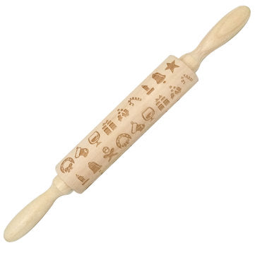 JM01687 Wooden Christmas Embossed Rolling Pin Dough Stick Baking Pastry Tool New Year Christmas Deco