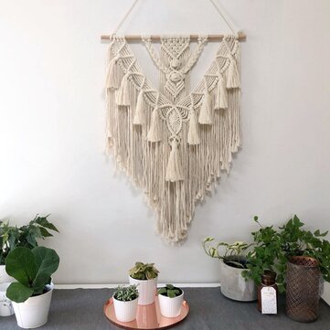 Wall Hanging Tapestry Beige Bohemian Style Cotton Wall Hanging Hand Braid For Home Office Decor