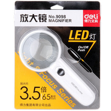 Deli 9098 Portable Magnifier Children`s Optical Magnifier with LED Night Light 3.5x Magnifying Glass