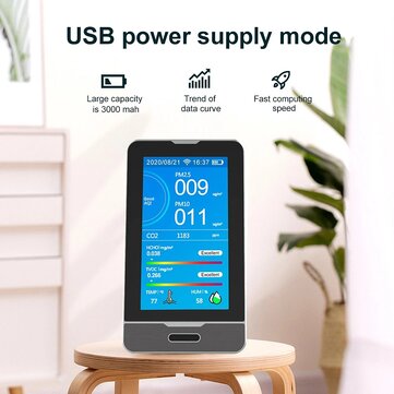 WIFI PM2.5 PM1.0 PM10 Temperature Humidity Air Quality Monitor 4.3 Inch LED Display Intelligent CO2