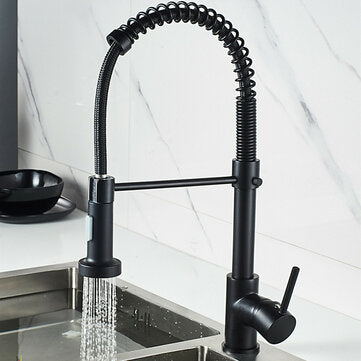 Matte Black Kitchen Sink Faucets Brass Single Lever Pull Out Spring Spout Mixers Tap Hot Cold Water