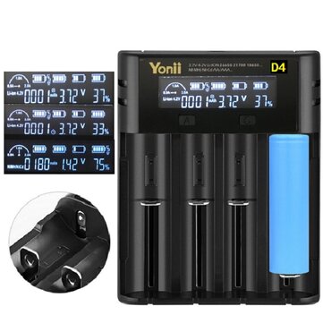 YONII D4 LCD 18650 Battery Charger 4 Slot for 18650 21700 26650 Lithium AA AAA Nimh Battery