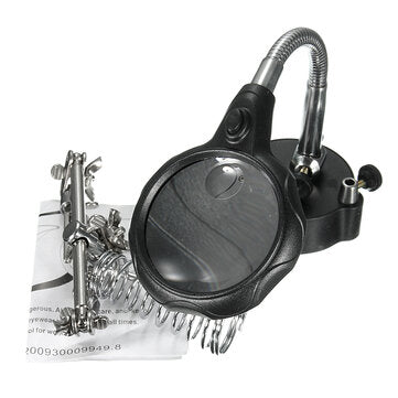 LED Light Soldering Iron Stand Holder Helping Hands Magnifying Glass Magnifier