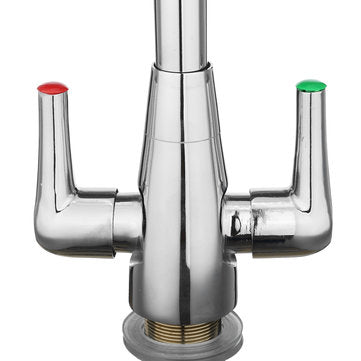 Chrome Modern Kitchen Sink Basin Faucet Twin Lever Rotation Spout Cold and Hot Water Mixer Tap