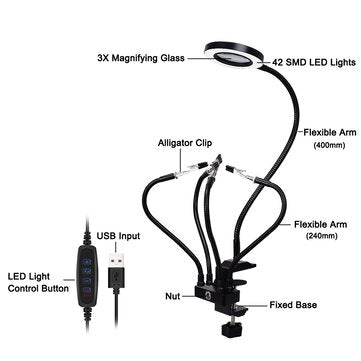 Table Clamp Soldering Stand USB 3X LED Illuminated Magnifier Bench Vise Soldering Holder Welding Thi