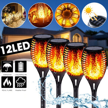 4Pcs  51CM 12LED Solar Flame Lawn Light Warm White Waterproof Outdoor Garden Fire To... (TYPE: 4PCS)