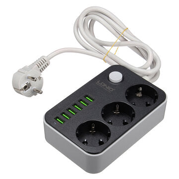 5V 3.4A Desktop 3 Power Socket 6 USB Port 5.24ft/1.6m EU Plug Charging Socket