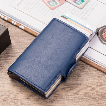RFID Blocking Card Holder Protection ID Credit Wallet Antitheft Leather Aluminum Bu... (COLOR: BLUE)