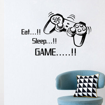 Creative Art Game Handle Wall Stickers "EAT SLEEP GAME" Black Vinyl Removable Printed Game Lovers Be