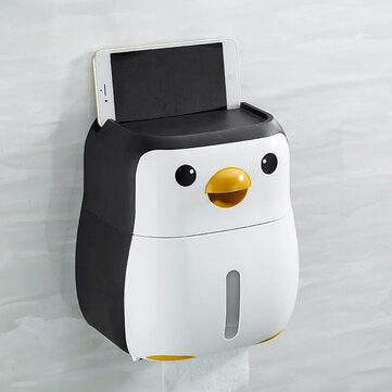 Toilet Paper Holder Cartoon Penguin Tissue Box Wall Mounted Roll Paper Shelf Bathroom Storage Rack