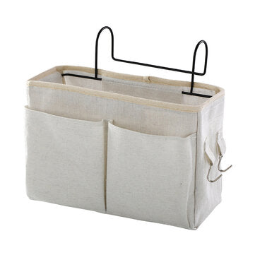 Bedside Storage Hanging Bag Bed Table Shelf Basket Rack Canvas Storage Basket Dor... (COLOR.: WHITE)