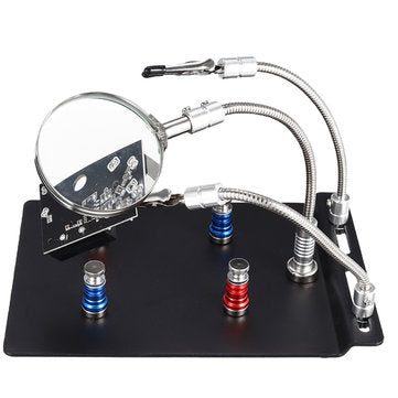 Universal 3 Flexible Arms Soldering Station Holder PCB Fixture Helping Hands with 4Pcs Magnetic Colu