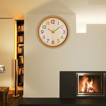 HC-40 Decorative Accurate Time Wood Grain Colorful Silent Quartz Hanging Wall Clock