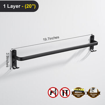 Towel Hanger Wall Mounted 30-50 CM Towel Rack Bathroom Aluminum Black Towel Bar (STYLE: 3)