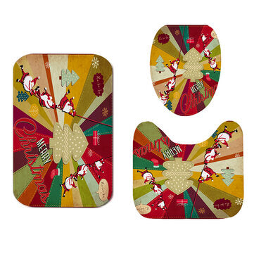 Christmas Santa Claus Non-Slip Toilet Seat Cover Carpet Mats Shower Curtain Set  (TYPE: K10PRO)
