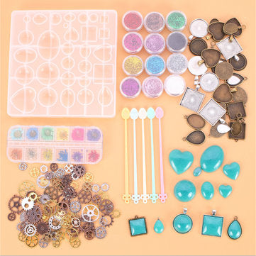 45Pcs/Set Pendant Trays Set DIY Jewelry Bezel Making Crystal Bracelet Pendant Silicone Resin Mould J