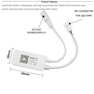 DC5-24V SP501E WIFI Addressable WS2812B SK6812 UCS1903 LED Strip Controller Work with Amazon Alexa
