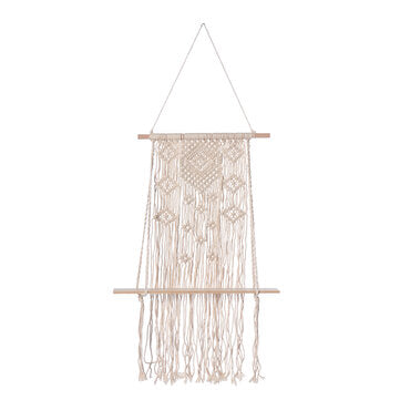 Wall Hanging Tapestry Rope Shelf Bohemian Handmade Wooden Floating Shelves Rack Home Office Decor Or