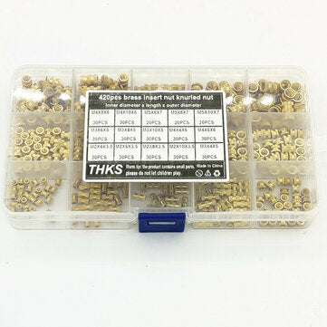 Suleve MXBN11 420Pcs M2 M3 M4 M5 Metric Female Thread Brass Knurled Nut Threaded Insert Embedment Nu