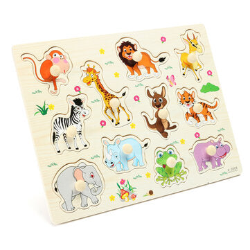 Wooden Animal Early Education Puzzle Toy Preschool Teaching Tool with Small Rounded Handle Easily Gr