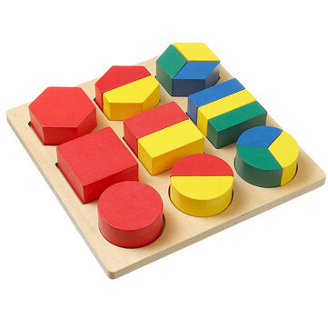 Wooden Geometric Blocks 3D Geometric Shapes Puzzle Kids Brain Development Early Educational Toys for