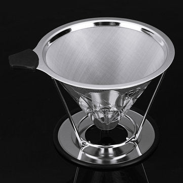 Stainless Steel Pour Over Coffee Dripper Flower Pattern Paperless Reusable Double Mesh Cone Filter