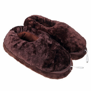 USB Electric Heating Shoes Slippers Heated Plush Foot Pad Winter Warmer Snow Boots (COLOR.: BROWN)