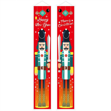 1 Pair Christmas Banner Red Green Nutcracker Soldier Pattern Couplet For Christmas Door Decoration