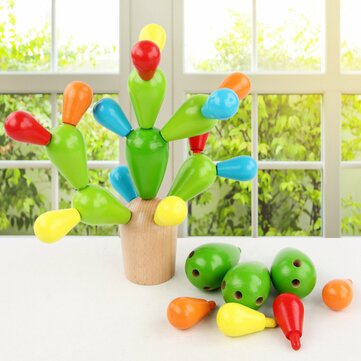 Montessori Children Early Education Toys Wooden Cactus Building Block Splicing Puzzle Toy Creative G