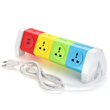Alardor ALD-4W8KLU 250V Rotating Socket Patch Panel USB Plug Board Power Strip (PLUG: USPLUG)