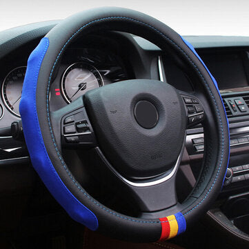 Universal 38cm Car Leather Car Steel Ring Wheel Cover Multicolours (COLOR.: BLUE)
