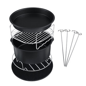 6 Pcs Air Fryer Accessories Set Baking Pizza Pan Cake Barrel Cooking Kit Kitchen