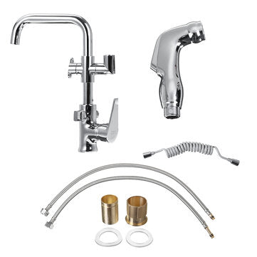 Chrome Kitchen Faucet Dual Sprayer Swivel Spout Spring Pull Out Spray Mixer Tap