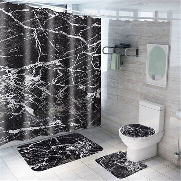 Marble Carpet Shower Curtain Four-piece Toilet Bathtub Anti-static Waterproof Anti-mildew Non-slip M