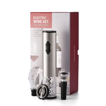 Electric Vino Bottle Opener Set Stainless Steel Automatic Corkscrew Opener Puller Kit With Foil Cutt