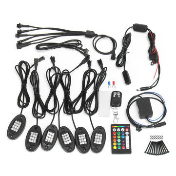 6Pcs Universal Colorful RGB LED Car Rock Lights  RF Dual Remote Control 5050 72 Led Waterproof IP68