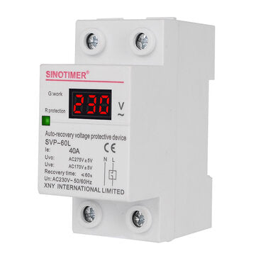 SINOTIMER SVP-60L 230V AC 40A Digital Din Rail Automatic Recovery Over Under Voltage Protector with