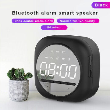 Wireless USB bluetooth 5.0 LED Mirror Alarm Clock Speaker TF FM Radio Clock Digit... (COLOR.: BLACK)