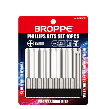 BROPPE 10Pcs 75mm S2 Alloy Steel Magnetic Cross Head Screwdriver Bits 1/4 Inch Hex Shank