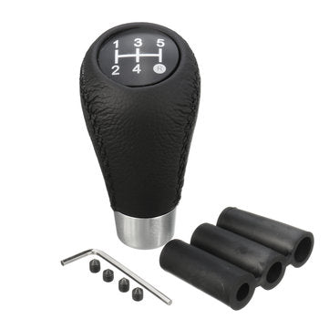 5 Speed Black Leather Stitch Manual Automobile Gear Stick Shift Knob Shifter Kit