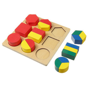 Wooden Geometric Blocks 3D Geometric Shapes Puzzle Kids Brain Development Early Educational Toys for