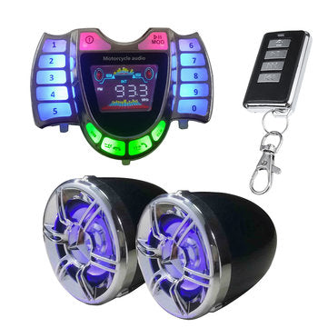 Waterproof Motorcycle LED bluetooth Handlebar Audio Alarm System LCD Clock Display FM Radio USB Ster