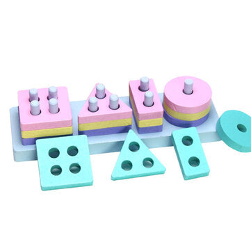 Wooden Building Blocks Childrens Early Learning Educational Toys Color Shape Matching Cognition Kids