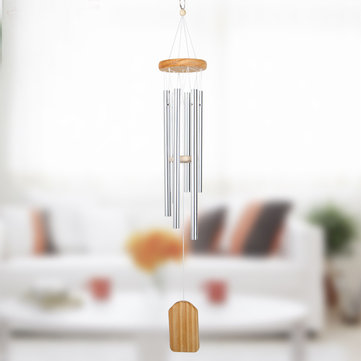 6 Silver Tubes Wood Wind Chimes Home Garden Yard Windbells Decor